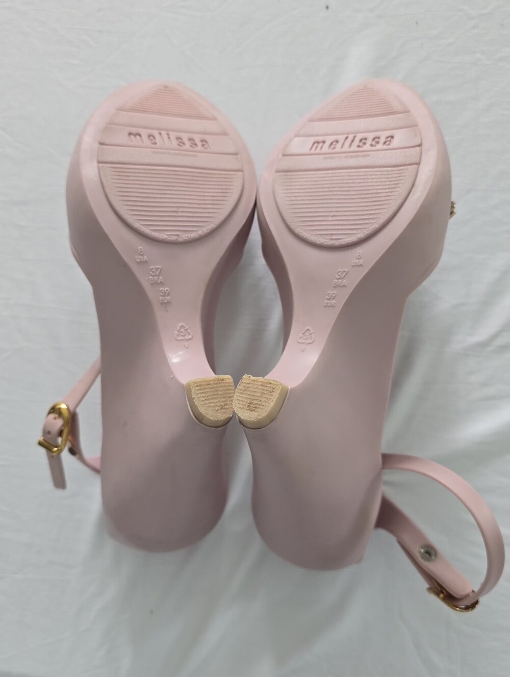 MELISSA Mermaid Pink Jelly Heels Women's Size 8 M Ankle Strap Peep Toe Shoes - Picture 6 of 12